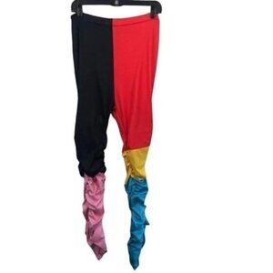 Color Block Leggings Novelty Ruched Ankle Pants Statement‎ Party Colorful
